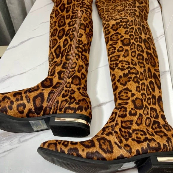 Shoe Dazzle Leopard Print Over the Knee Boots Size 9.5 M - Picture 8 of 14